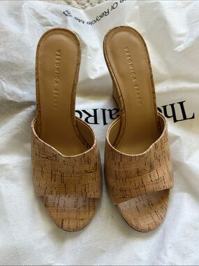 Veronica Beard Cork-Textured Tan wedges